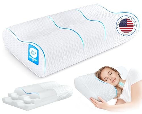 Cervical Neck Pillow King Size - Sandwich Dynamic Memory Foam Pillows for Sleeping, Adjustable Contour Ergonomic Orthopedic Cooling for Side, Back & Stomach Sleepers Soft, White