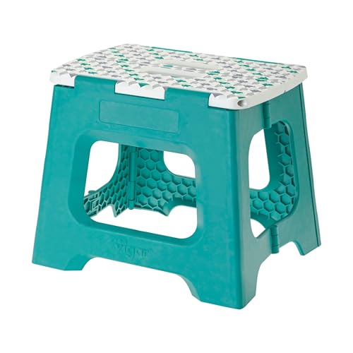 Image of Vigar Compact Step Stool Foldable, 10-1 /2-inch Step Stools for Adults up to 330 Pound, Lightweight Stool, Non-Slip Folding Step Stool, Geometric Top