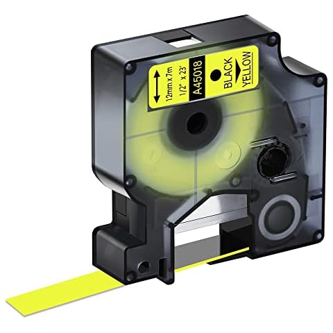 Compatible Label Tape Replacement for Dymo D1 Black on Yellow Tape 45018 S0720580 12mm x 7m Self-Adhesive Label Cartridge for Dymo D1 Label Makers 160 210D 260P 280 360D 420P PnP, 1-Pack Cover