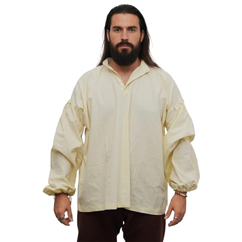 Chemise médiévale pirate en coton écru vêtement Renaissance homme L