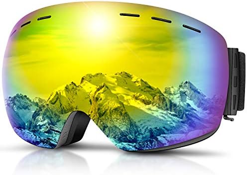 DADA-PRO Ski Goggles, Men Women Snowboard Goggles Over Glasses OTG Anti Fog Frameless Jet Snow, UV Protection Sunglasses (Gold)