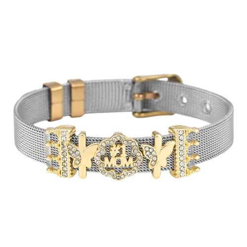 Two - Tone Stainless Steel Mesh Bracelets For Women Men Love Heart Beaded 10Mm Ribbon Mesh Bracelet & Bangle Gifts