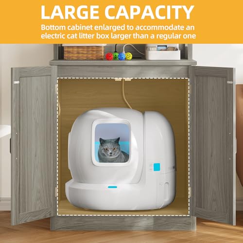 image for DWVO Large Hidden Litter Box Furniture With Shelves and Charging Stati