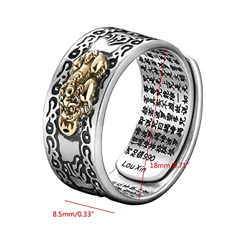 KULIO Anel Pixiu Feng Shui Pixiu Mani Mantra Proteção Riqueza Anel Amuleto Riqueza Amuleto Sorte Abr