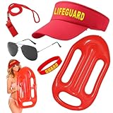 EVBOTGEE Lifeguard Kostüm Set für Damen und Herren Rettungsschwimmer Kostüm Baywatch Stil mit Hut Sonnenbrille und Zubehör Perfekt für Karneval Fasching und Halloween