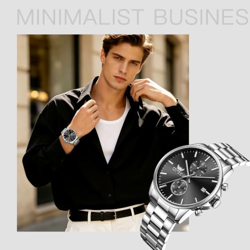 Image of OPK Mens Chronograph Watch Stainless Steel Strap Date Display Luminous Waterproof Business Wrist Watch