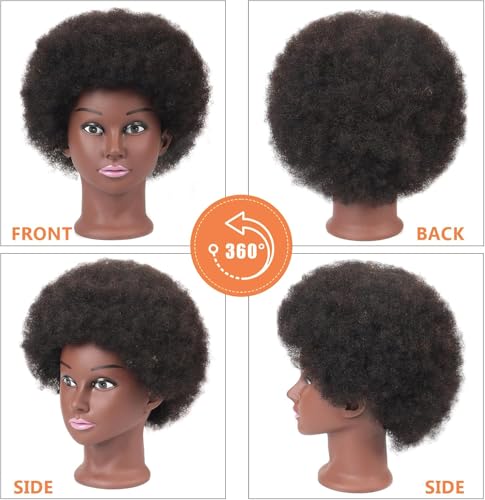 Sakalaka 10″ Afro Kinky Hair Mannequin Head with Stand for Braiding Hair Training 100% Human Hair Mannequin Head Cosmetology Doll Head for Styling Cutting & Twist Sets — view 2