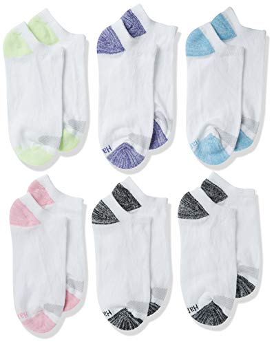 Hanes Womens Plush Comfort Toe Seam No Show Socks, 6-Pair Pack Fashion Liner Socks, White With Color Heel & Toe, Shoe Size 5-9 Us #TOP3