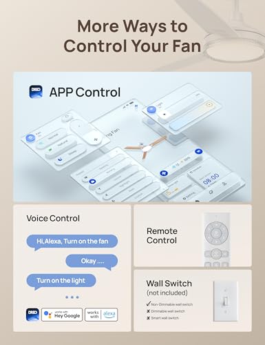 Image of DREO Smart Ceiling Fans with Lights, 52 Inch Grey Ceiling Fan, 12 Speeds & 3 Fan Modes, Stepless Color Tones, Dimmable LED Light, 1-12H Timer, Quiet DC Motor, Remote /APP /Alexa /Wall Switch Control