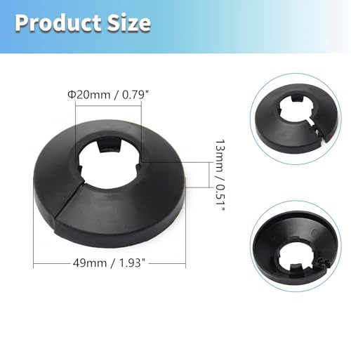 MroMax 20mm Pipe Collars, 4pcs Black Flange Pipe Covers for Radiator & Wall Tube Decoration - Image 3