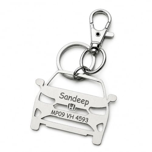 Image of Personalized Stainless Steel Key Chain /Key Ring | Durable, Compatible with All Models | Customized Car Number Plate | Ideal Gift for Him (Silver)
