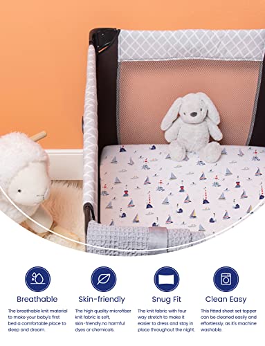 Image of TotAha Premium Stretchy Pack N Play Playard Sheets | Mini Crib Sheets (2-Pack)-Hypoallergenic, Silky Comfort, Buttery Soft, Calming Effect, All-Season Jersey-Knit Sheets 38 X 24 (Balloon & Sailboat)
