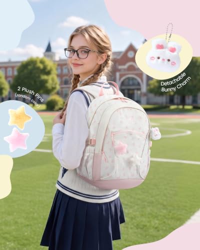 Image of LOVEVOOK School Backpack for Teen Girls & Kids, Lightweight Large Capacity Waterproof Bookbag with 15.6 inch Laptop Compartment, Cute Ergonomic Bag for Elementary Middle School Students