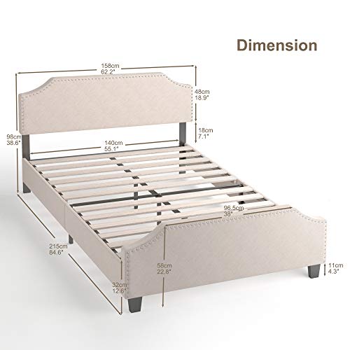 image for LIKIMIO Queen Bed Frame with Headboard Height Adjustable, Platform Bed