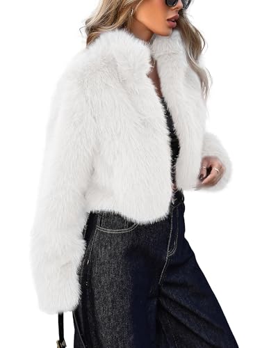Womens Stand Collar Long Faux Fur Jacket Open Front Long Sleeve Fluffy Outwear Coat3