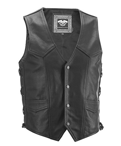 Highway 21 Six Shooter Men's Leather Motorcycle Vest W/Concealed Carry Pocket Black Size Medium