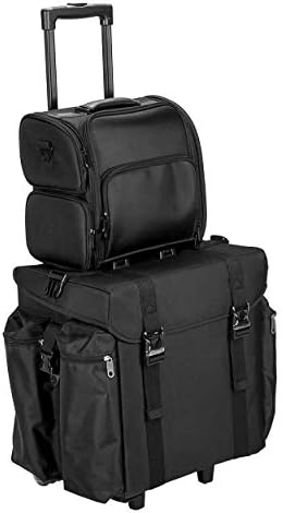 JustCase 2 in 1 Soft Sided Professional Rolling Organizer for Makeup Artist Tools, Black Nylon, 1 Count (Pack of 1)
