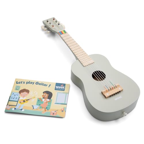 Woet Guitare Jouet en Bois pour Enfants - Guitare Enfant Beige avec 6 Cordes - Instrument de Musique Jouet Éducatif - Comprend Chanson - A partir de 3 Ans -...
