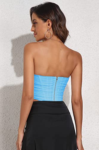 Image of Modegal Women's Strapless Boned Mesh Bustier Corset Bodyshaper Crop Top | Vintage Backless Bustier Zip Back Corset Bodyshaper Crop Top