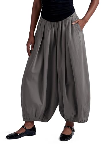 Image of Fisoew Womens Wide Leg Balloon Pants Casual Barrel Elastic Waist Pleated Baggy Workout Sweat Pants with Pockets