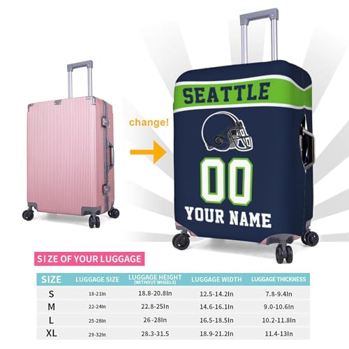 Image of Custom Seattle Luggage Cover Personalized Football Style Suitcase Cover with Name Number Customized Washable Elastic Sports Travel Suitcase Protector for Business Vacation Gifts