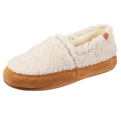 Image of Acorn Soft & Cozy House Slippers for Women - Fleece Lining, Suede Rand, Rubber Sole, Cloud Cushion for Indoor/Outdoor, Recycled - Natural, 8-9