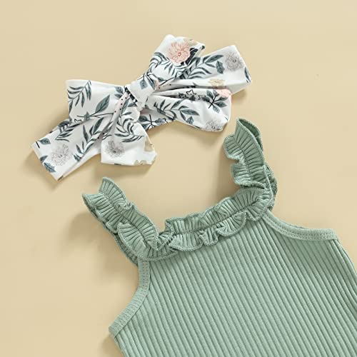 CIYCUIT Newborn Baby Girl Summer Clothes Ruffle Sleeveless Ribbed Top Bloomers Shorts Set2