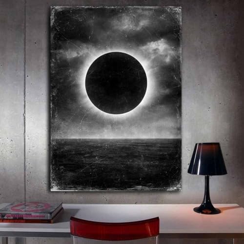 Affiche noir et blanc Le grunge éclipse tableau toile decoration murale - 3