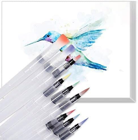 Selizo 9 Pcs Water Brush Pens with 20 Sheets Watercolor Textured Paper Pad for Travel Painting Watercolor Pencils Powdered Pigment