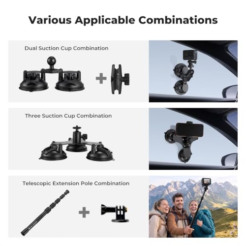 Image of K&F CONCEPT Suction Cup Car Mount Compatible with Insta360 X5 X4 Max