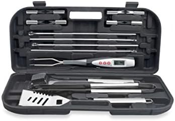 Just Grillin' 17-Piece BBQ Tool Set with Digital Temp Fork, Stainless Steel, Perfect for Outdoor and Camping Grilling, Portable and Handy