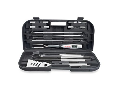 Just Grillin' 17-Piece BBQ Tool Set with Digital Temp Fork, Stainless Steel, Perfect for Outdoor and Camping Grilling, Portable and Handy