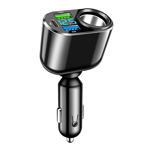 Billaddare – splitteradapter – 90 W billaddare – 66 W USB supersnabb laddning och PD 30 W – LED-voltmeter