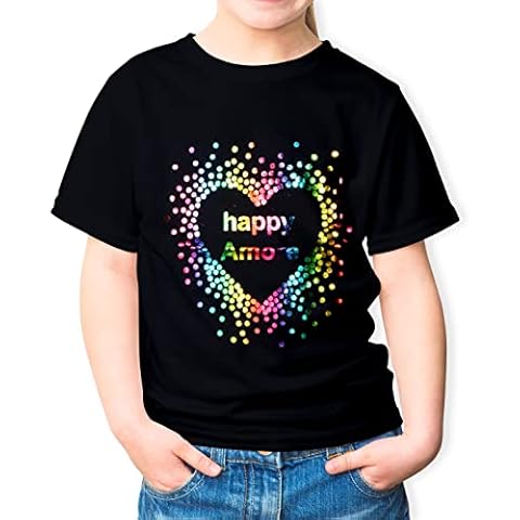 SHOPPE 'N' SMILE Girls Happy Amore Cotton Short Sleeve T Shirt (as8, Age, 7_Years, 8_Years, Regular, 7-8 Years) Black Cover