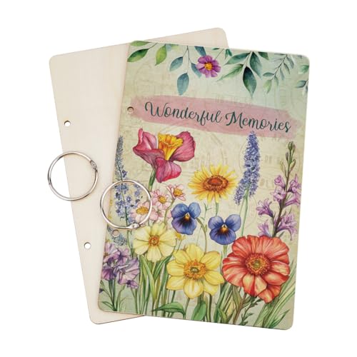 SUPERDANT Wonderful Memories Greeting Card Holder Wild Flowers Wedding Planning Book Wooden Loose Leaf Binder Photo Album 2-Rings Cover Planner Keeper Keepsake Gifts Wedding Planner for Bride - Image 2