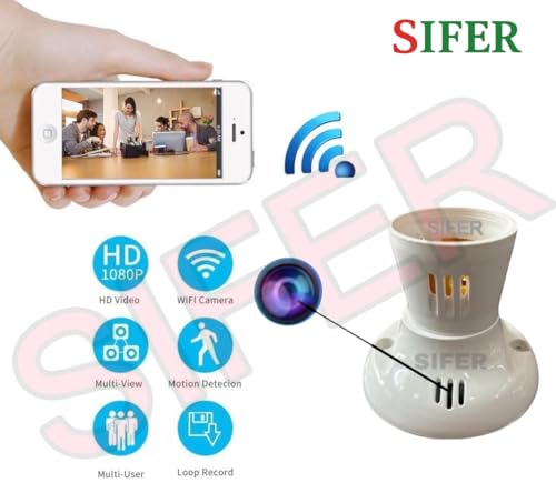 Image of SIFER 1080P WiFi Bulb Holder Hidden Camera with Audio and Video Recorder | Remote Monitoring | Cloud & SD Card Support Upto 128 gb | Lookcam App Controlled | Nanny cam Hidden Camera for Home & Office