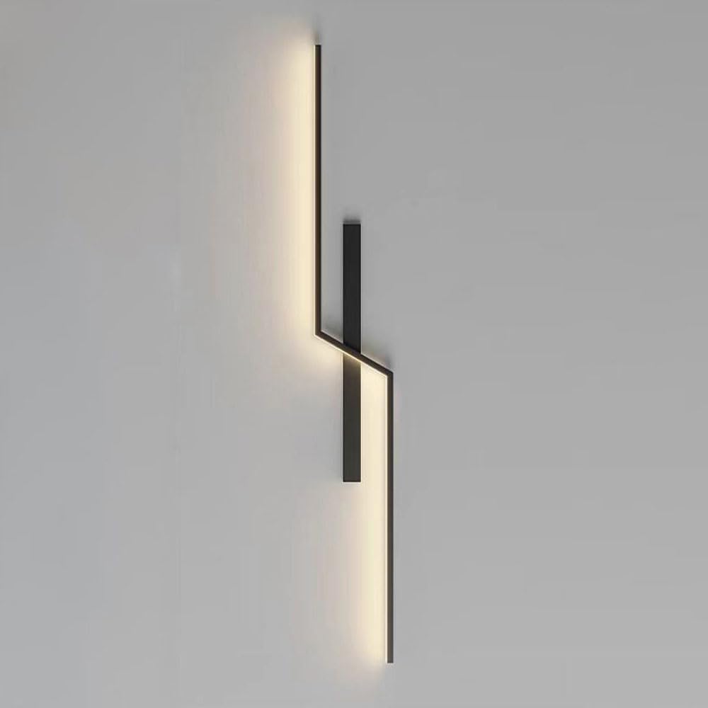 HUAYUSEDF Matte Black Linear Wall Sconce Modern Trapezoidal Acrylic Lamp Indoor Hardwired Metal Light Fixture, Minimalist Bedroom Bedside Living Room Display Lights(3000k,60cm)