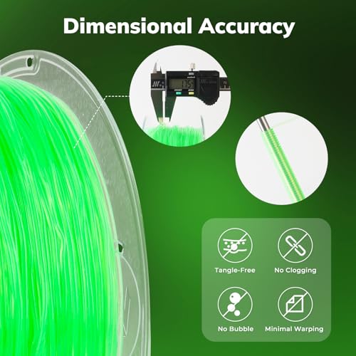Image of AMOLEN 95A TPU 3D Printer Filament, 1.75mm Glow in The Dark Green, Soft TPU Flexible 3D Printing Filament, High Hardness & Resilience, Best with UV Lamps, 1kg Spool(2.2lbs), Fit Most 3D Printers