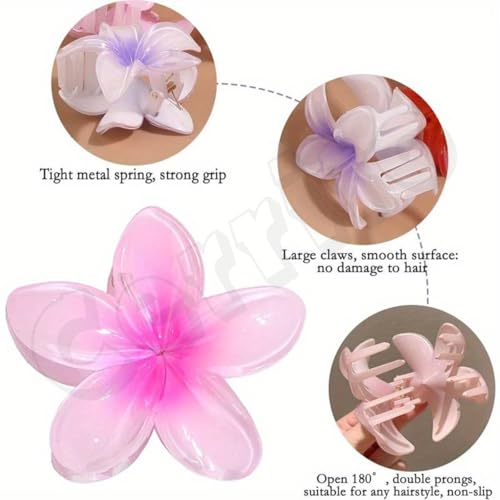Image of Cerrito 7 Pcs Flower Hair Claw Clips - Hawaiian Plumeria, Large NonSlip Clutchers for Hair, Strong Hold Hair Accessories For Thick or Thin Hair, Beach, Everyday Use (Multi-Size, Multicolor)