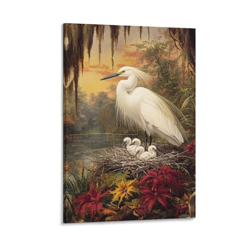 Tableau impression sur toile egret décoration murale moderne pour sublimer le salon 50x75cm