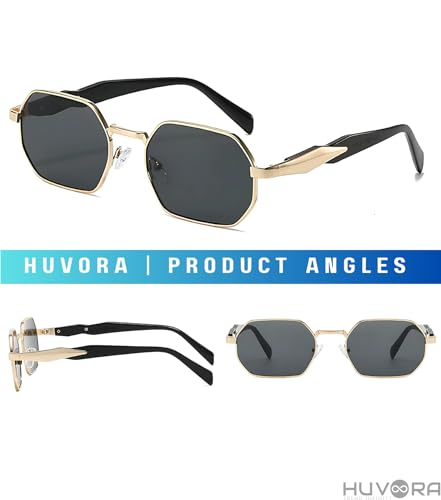 Image of Retro Hexagonal Designer UV Protected Unisex Oval Sunglasses for Men Women | Stylish UV400 Protection Metal Frame Branded Geometric Goggles for Driving Fashion Party Sqaure Shades