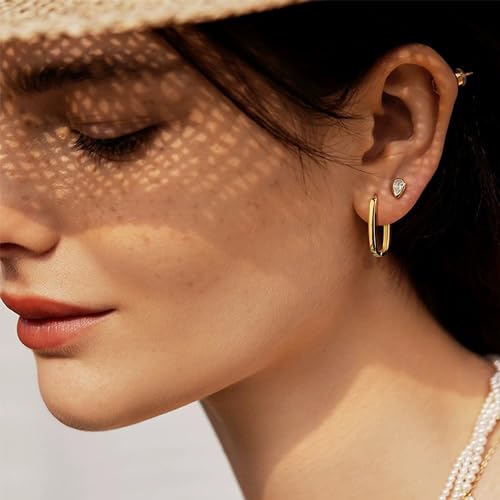 925 Sterling Silver Rectangle Hoop Earrings for Women Silver Geometric Hypoallergenic Oval Hoop Earrings 14K Gold Square Huggie Hoops Earrings for Jewelry Gifts2