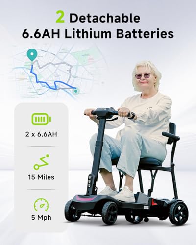 Image of SCOOTNGO Mobility Scooters for Seniors & Adults 4 Wheel Travel Mobility Scooter Airline Approved with Two Batteries, Lightweight, Foldable, No Assembly Needed (Black Red, Dual Batteries)