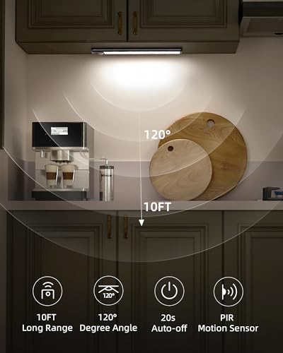 Image of EZVALO 6-Pack Under Cabinet Lighting, 1600mAh Motion Sensor Light, Black LED Closet Lights Wireless, 6500K Dimmable, Timer, Magnetic, with Remote Control for Kitchen, Closet, Stair