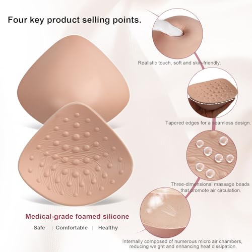 Image of Lightweight Silicone Breast Forms,Triangle Mastectomy Women Breast Prosthesis Concave Bra Pad Inserts(1 Piece)