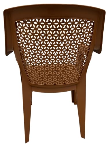 Image of SkyGlamour Cello Sonet Plastic Chair | Net Design Plastic Arm Chair for Garden, Home, Living Room, Indoor and Outdoor use |Plastic Chairs Set of 2 (Colour: Sandalwood; Set of 2)
