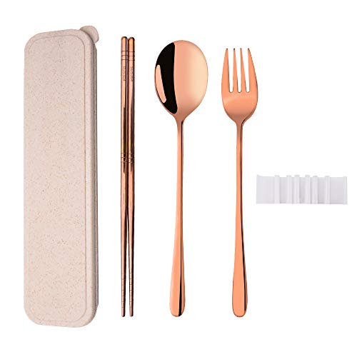 3 Piece Portable Flatware Set, Reusable Utensil Set Handy Stainless Steel Chopsticks, Fork