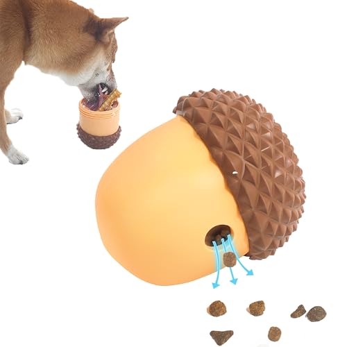 GULIGULI 犬のおもちゃのボール 5in1 噛む おもちゃ 歯磨きボール 餌入れ 動く 歯垢除去 早食い防止 デザート 犬用知育玩具 玩具 耐久性 頑丈 大型犬 ドングリ (?)