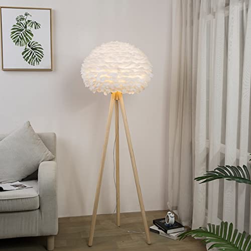 Lámpara de pie envolvente con suave pantalla de plumas blancas y elegante trípode 2