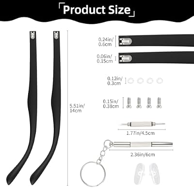 1 Pair Glasses Arm Replacement Kit, Universal Eyeglasses Repair Kit,Black Glasses Legs Replacement Eyeglass Arm Replacement Accessories with Screwdrivers, Screws, Washers, Nose Pads(6 mm)